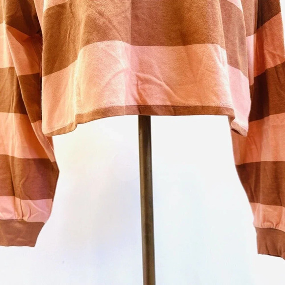 NWT SO Juniors Long Sleeve Pullover Collar Neck Striped Brown Crop Top Sz Large - Picture 3 of 12
